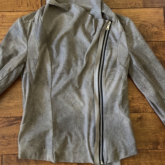 Zara Faux Vegan Suede Moto Jacket Asymmetrical Zip Fitted Draped Collar - Picture 6 of 10